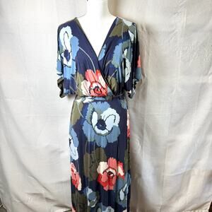 Motherhood Maternity Nursing Size L Maxi Dress Navy Floral Boho Summer Flowy